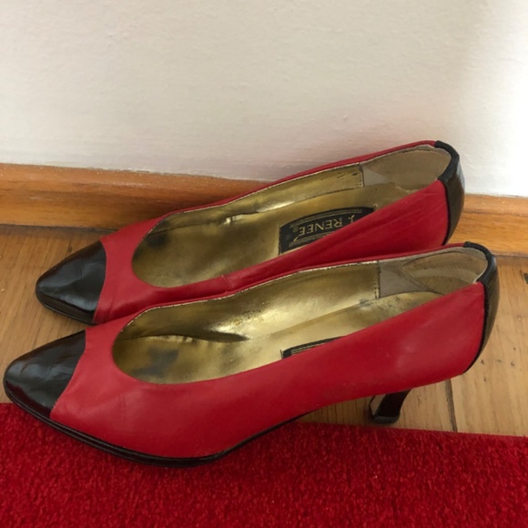 BEAUTIFUL J. RENEE RED & BLACK LEATHER/PATENT PUMPS-NEW HEEL TIPS, SIZE: 7 1/2 - Picture 2 of 8